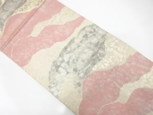 アンティーク　山並に花更紗模様織り出し袋帯（着用可）